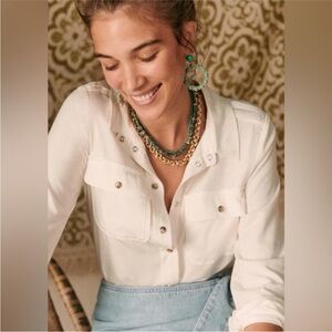 Sezane Ecru Davina Buttondown Blouse Sz 36